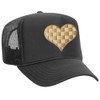 Glitter Lids Checkered Heart Patch Trucker Hat - Tan/Cream