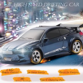 RC Drift Car, 1/64 Scale Mini Drift Cars, 2.4GHz Adjustable Throttle High Speed Remote Control Car, RTR 4WD Fast RC Cars with Lights, Hobby Race Vehicle Toy Birthday Gift for Kids, Boys, Girls, Adults