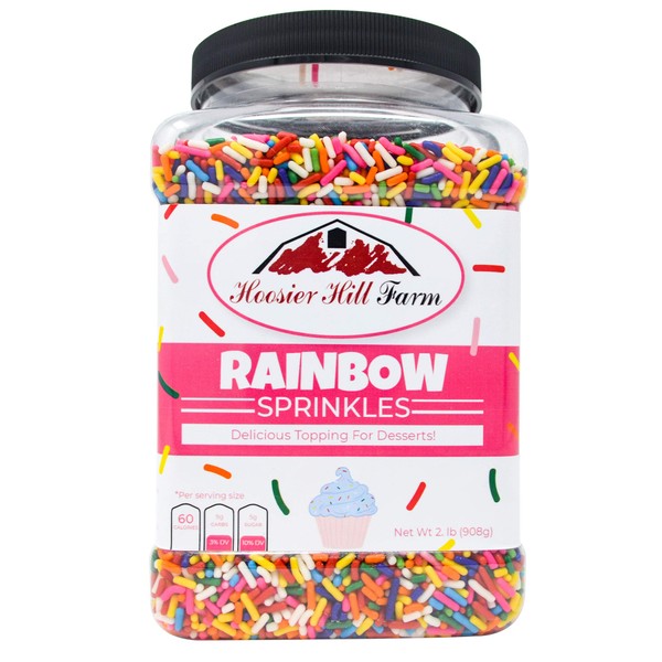 Hoosier Hill Farm Rainbow decorating Sprinkles, Large 2 lbs Jar