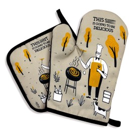 This Sxxt is Going to be Delicious,Oven Mitts and Pot Holders Sets of 2，Funny Oven Mitt，Silicone Non-Slip Oven Mitts,BBQ Lover Gift,Kitchen Gift for Men,Perfect for Kitchen,Cooking,Grilling