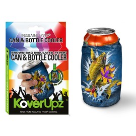 KoverUpz TYVEK KOI FISH TATTOO CARP ARTWORK INSULATED CAN & BOTTLE COOLER SLEEVE SOFT REUSABLE COOLIE PARTIES,EVENTS OR WEDDINGS BUM COLD DRINK THERMAL INSULATOR 12 oz Beer BBK02K Blue/White