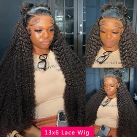 QinMei 250 Density HD 13x6 Lace Front Wigs Human Hair Deep Curly Lace Frontal Wigs Human Hair for Black Women Wet and Wavy Glueless Wigs Human Hair Pre Plucked with Baby Hair Natural Color 20 Inch