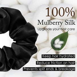 OLESILK 100% Mulberry Silk-Scrunchies for Hair Sleep, Women Grils Silk Hair Ties for Frizz & Breakage Curly Hair, No Damage, Elastics Ponytail Holder, 3 Pack