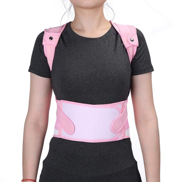 Posture Corrector for Children, Kids Back Waist Shoulder Supporting Posture Belt Opposite Direction Strengthen Type Back Belt Pink (M)