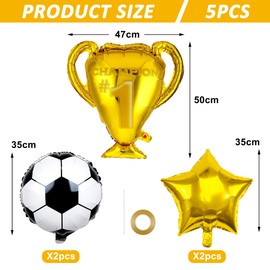 5 PCS Football Balloons & Large Football Trophy Balloons Foil Star Balloons Football Decoration for Football Match Theme Kids Boys for Birthday Decoration Home Bar Soccer Match Decor Party Supplies