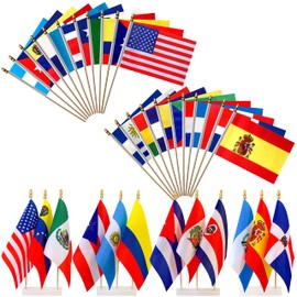 LyButty 22 Countries Spanish Speaking Flags on Wood Stick Small Mini Latin American Latino Hand Held Flags for Heritage Hispanic Month Decorations,5x8 Inch