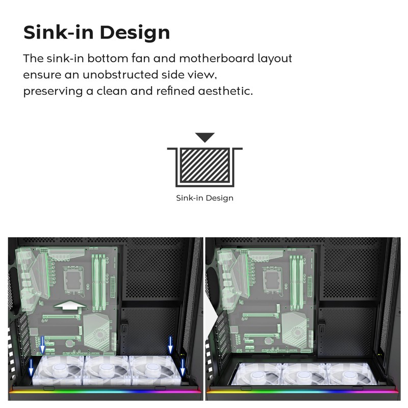 MONTECH HS01, ATX Mid-Tower PC Case, Gaming PC, High-Airflow, Reversible