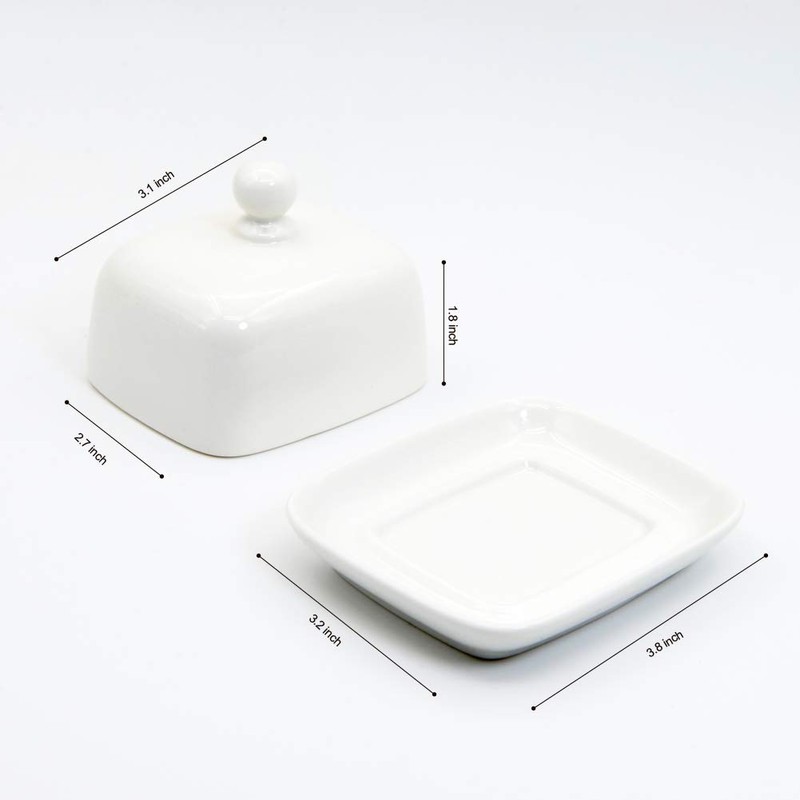 NAGU Small Rectangle Butter Dish with Lid, White Procelain Domed