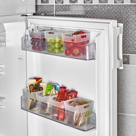 EYNEL 5-Piece Clear Plastic Fridge Side Door Storage Box Set: Mini Organizer Bins for Refrigerator, Cabinet, Pantry - Multi-Purpose Storage for Small Items, Fruits, Vegetables (Clear, 5 Pack)