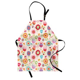 ABAKUHAUS Floral Cooking Apron 2 Pack Cartoon Drawing Ladybug Strawberry Bird Caterpillar Vibrating Characters Height Adjustable Clear Colors 67cm x 80cm Pale Peach Multicolor, Pale peach