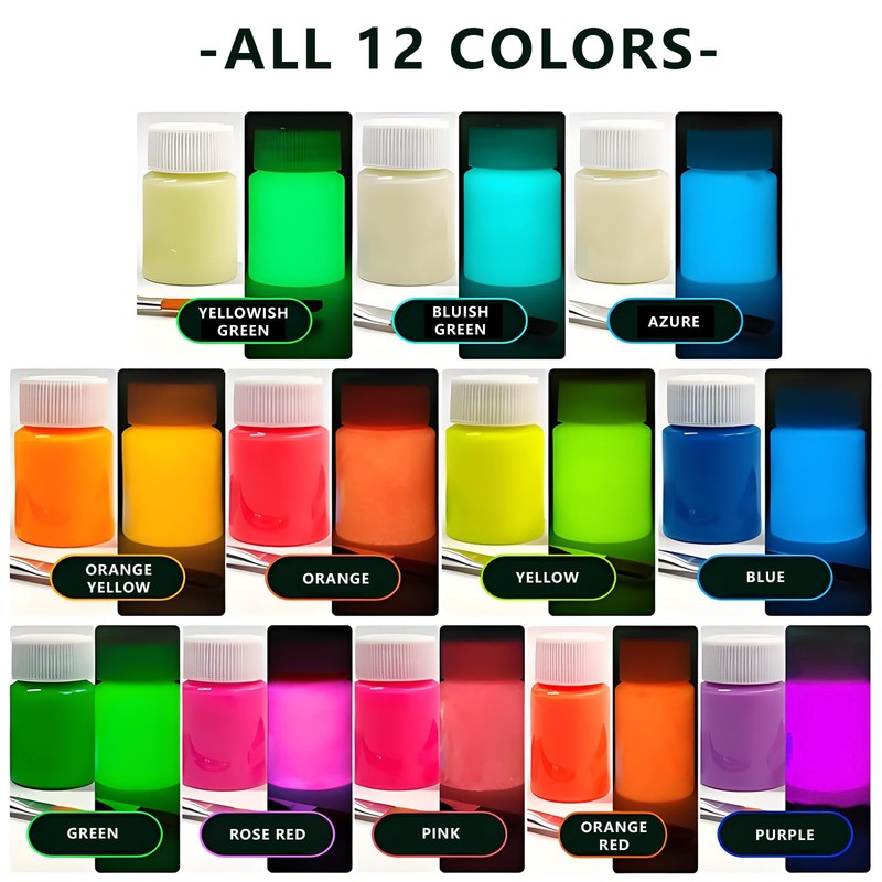GOODTAKE Acrylic Glow in The Dark Paint, 12 Bright Colours