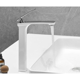 Basin Faucet Gun Grey Bathroom Faucet Mixer Tap Black Wash Basin Faucet Single Handle Hot and Cold Waterfall Faucet (Color : White Chrome Tall)