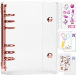 GOKEI A6 Size Transparent Binder Sticker Notebook Mini [Binder×1 piece, Refill×20 sheets, Zippered Pocket×2 sheets, Underlay×2 sheets] Photo Album Card Sleeve Removable Pocket Size For Girls Rose Gold