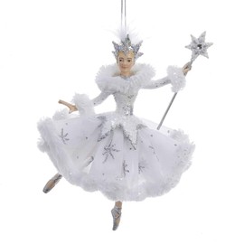 Kurt S. Adler Elegant Whimsical Ballerina, Fairy, Angel Ornaments (White and Silver Snow Queen Ballerina Christmas Ornament C9256)