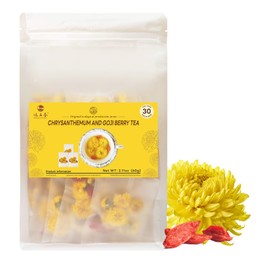 Hongzhengchun Chrysanthemum Goji Berry Tea, Chinese Health Tea | Organic Flower Tea for Fire Control | Portable Tea Pack 2.11oz/60g (30 Tea Bags)