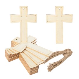 Cross Shape Wooden Cross Wood with Twines Art Unfinished Ornaments for Easter Religious and Church Events Christmas Wedding Birthday Party Christmas Thanksgiving Day Decoration 12Pcs
