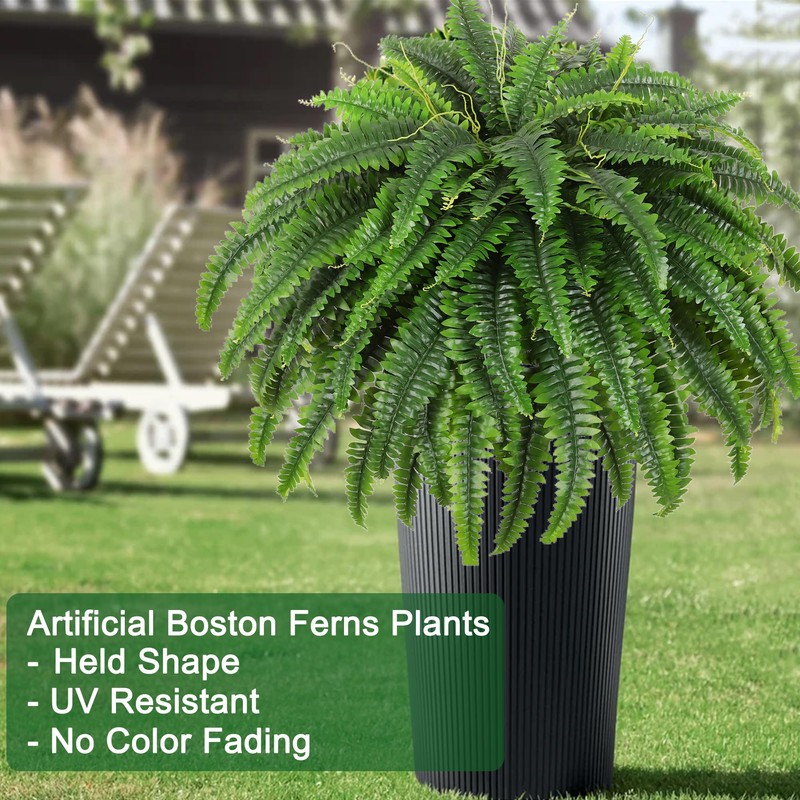 Single Silky Artificial Boston Fern Bush, 49Inch Large Artificial Ferns