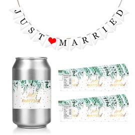 Just Married Car Decoration Kit – Banner, Just Married Can Stickers, and Twine for Easy Wedding Car Decor Exterior Decorations Accessories