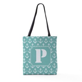 CafePress Nautical Monogram Letter P Anchor All Over Print T 18"x18" Reusable Grocery Shopping Sling Tote Bag