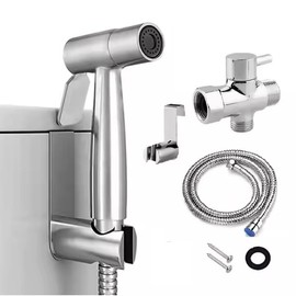 Premium Handheld Bidet Sprayer Hose Complete Kit for Toilet - Adjustable Water Pressure - Stainless Steel Brushed Nickel – Easy Installation - Feminine Hygiene, Baby Cloth Diapers, Shattaf, and More