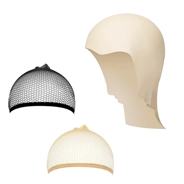 XCSJ Latex Make Up Bald Cap and 2 Wig Caps,