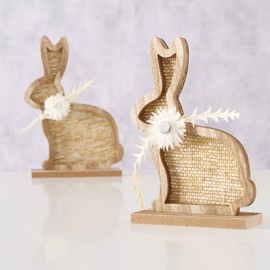 Boltze 2034774 Crysan 2-Piece Figurine (Easter Bunny, Spring Decoration, Wooden Figures, Height 18 cm / 21 cm, Decorative Figures with Dried Flowers)