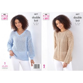 King Cole 5877 Knitting Pattern Womens Round and V Neck Sweaters in Cottonsoft DK