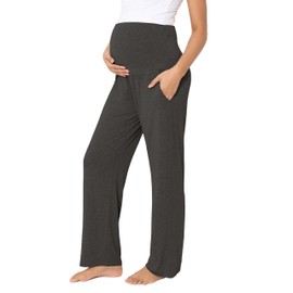 BRATUC Maternity Pants for Women Viscose from Bamboo Soft Stretchy Loose Comfy Pregnancy Lounge Pajama Pants with Pockets (Small Dark Grey)