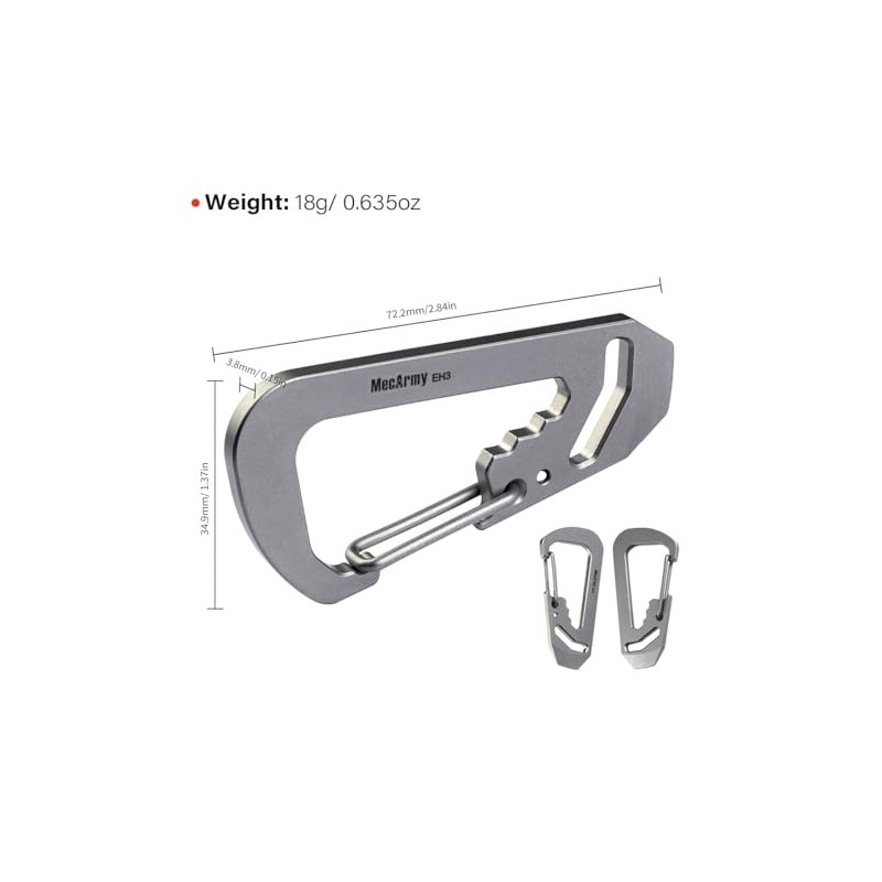 MecArmy EH3 EDC Keychain Carabiner, Crowbar/Allen Key/Bottle Opener (Titanium)