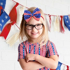 YanJie 4th of July Baby Girl Bows Blue American Patriotic Headband Baby Red Hair Accessories Newborn Bows Toddler Girls Headband