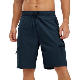 YSENTO Mens Hiking Cargo Quick Dry Shorts Lightweight Outdoor Walking Work Shorts with Zip Pockets(Navy,XL)