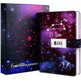 Dzhzal Diary with Lock, Starry Sky Journal for Boys Girls Women Lockable Leather Constellation Diary with Gifts Box, Personal Secret Locking Refillable A5 Notebooks 8.5 X 5.9"