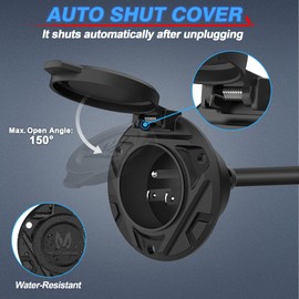 MICTUNING 10A-15A AC Port Plug, 125V Power Inlet Socket with Integrated 20-Inch Extension Cord & Waterproof Auto Shut Cover, Cable Clips & Screws - Black