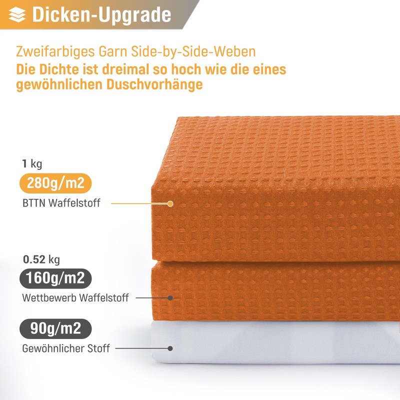 BTTN Orange Waffle Shower Curtain, 180 x 180 cm