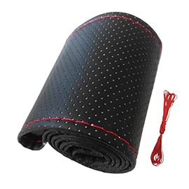 FILFEEL Funda Universal para Volante de Cuero de Microfibra Cosida a Mano, a Prueba de Desgaste, Transpirable para 38 Cm de Diámetro, Conveniente para Accesorios de Automóvil (Negro Rojo)