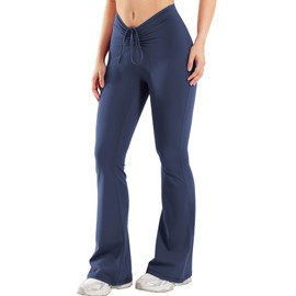 YEOREO Women Workout Scrunch Flare Leggings Drawstring No Front Seam Ericane Butt Lifting 31.5" Gym Yoga Leggings Navy M