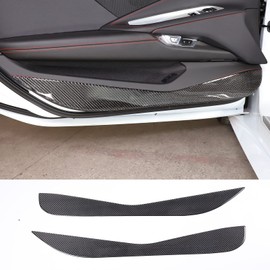 Car Interior Door Panel Trim Anti Kick Kit Compatible with Corvette C8 Stingray 2020-2024 2025 C8 Accessories Soft Carbon Fiber Protector Mat Dirty Collision Stickers Inner Decorative 2PCS (Black)