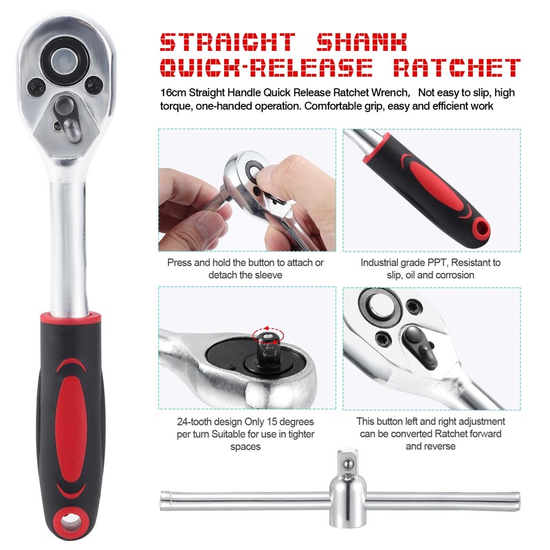 WiMas 46PCS Socket Wrench Set, Ratchet Socket Set, Metric Drive