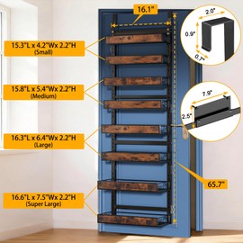 Clothink 8 Tier Over The Door Pantry Orangizer 2 IN 1 Wall Mounted or Hanging Spice Rack with Adjustable Wood Basket,Heavy Duty Seasoning Storage Shelf for Kitchen Pantry and Bathroom