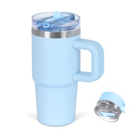 Cosictic 14 Oz Flip Straw Tumbler with Handle for Kids, Stainless Steel Double Wall Insulated Cup for Children with Flip Top Lid, 14 Oz Leak-proof Cups for Kids, Sky Blue