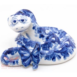 Gzhel porcelain figurine of the Snake with butterfly handmade Гжель Symbol 2025