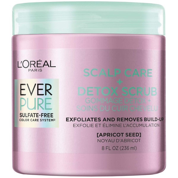 L'Oreal Paris EverPure Sulfate Free Scalp Care + Detox Scrub with apricot seed, Exfoliates Scalp and Removes unwanted impurities, excess oil and product build-up, 8 fl. oz.