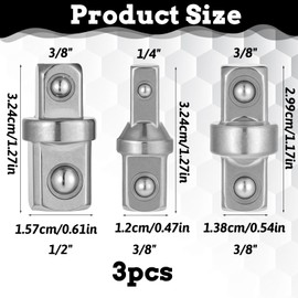 3 PCS 1/2" 1/4" 3/8" Square Drive Adapters, Ratcheting Wrench to Square Drive Adapter Set Double Head External Squares Internal Hexagonal Connector Electric Wrench for Head OuterSquare ElectricWrench