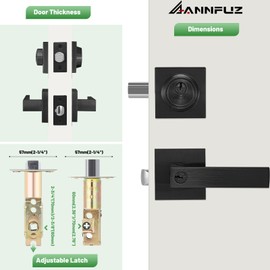 ANNFUZ Keyed Alike Combo Set Entry Door Lever Lock Set with Same Keys & Single Cylinder Deadbolt,Heavy Duty Square Door Handle Lockset,for Front Door, Bedroom & Office,Matte Black