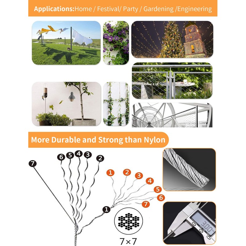 56 PCS Wire Rope Kit, Vinyl Coated Aircraft Cable, Outdoor
