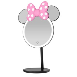 Impressions Vanity Minnie Mouse Tabletop Lighted Makeup Mirror, Magnifying Vanity Mirror with Adjustable Tilt, Tri Tone Lighting, Adjustable Brightness, Soft Touch Sensor, and a Catchall Tray