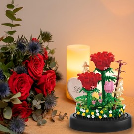 Cieyan Flower Bouquets Building Sets, 596PCS Building Blocks, Red Rose Building Brick Home Decor with Dust Cover, Gifts for Christmas, Anniversary Birthday Gifts Stocking Stuffers for Women Girlfriend