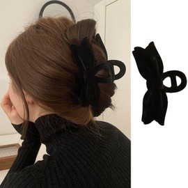 Valentine's Day Bow Hair Clips Black Hair Claw Clips Velvet Ribbon Hair Bow Clips Cute Hair Barrettes Bowknot Hairpins Sweet Hair Accessory Holiday Flocking Bow Hair Decorations Hair Clamp for Women