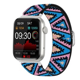 Compatible with EarlySincere Smartwatch Bands,Lamshaw Stretch Elastics Nylon Adjustable Replacement Strap Accessories for Men & Women Compatible for EarlySincere T12/T13/T21/T22/ Smartwatch (Bluepink)