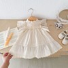 Summer Girls’ Cotton-Linen Princess Dress with Lace Trim and Flutter